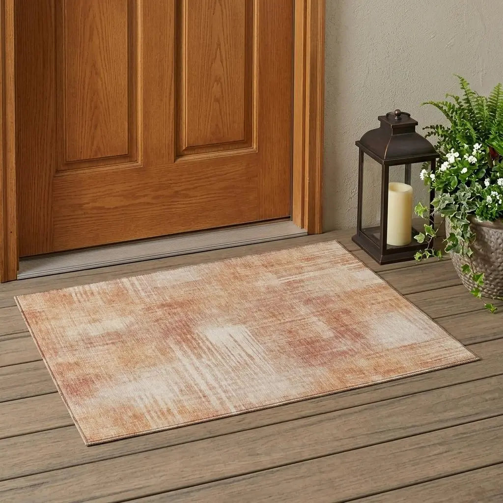 3' X 5' Copper And Orange Abstract Washable Indoor Outdoor Area Rug Homeroots Outdoor