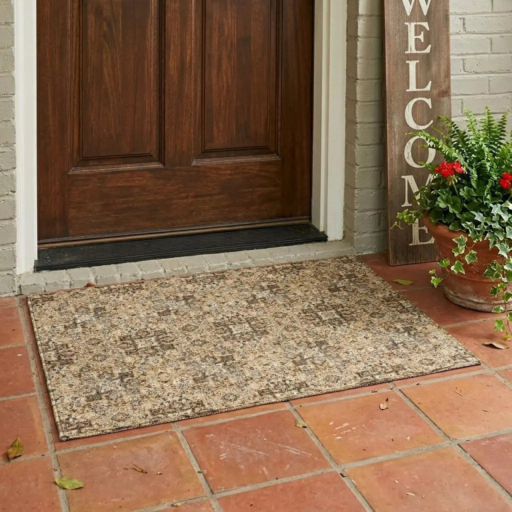 3' X 5' Copper And Orange Damask Washable Indoor Outdoor Area Rug Homeroots Outdoor