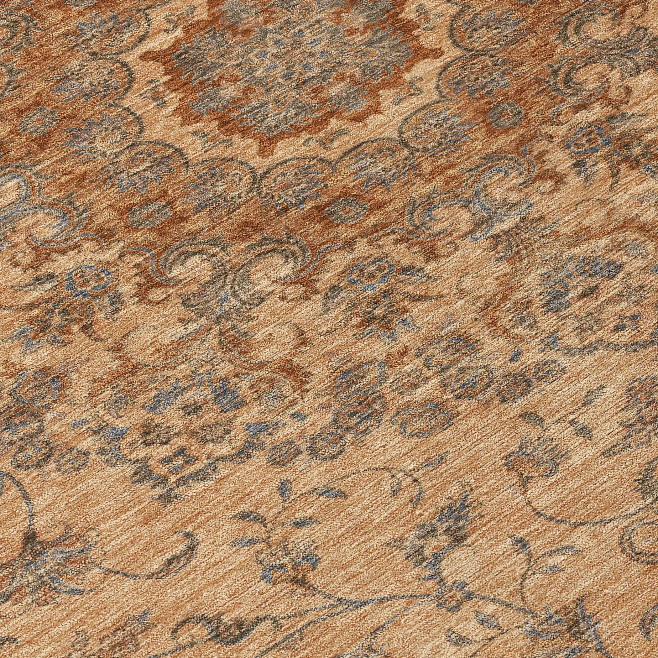 3' X 5' Copper And Orange Floral Medallion Washable Indoor Outdoor Area Rug Homeroots Outdoor