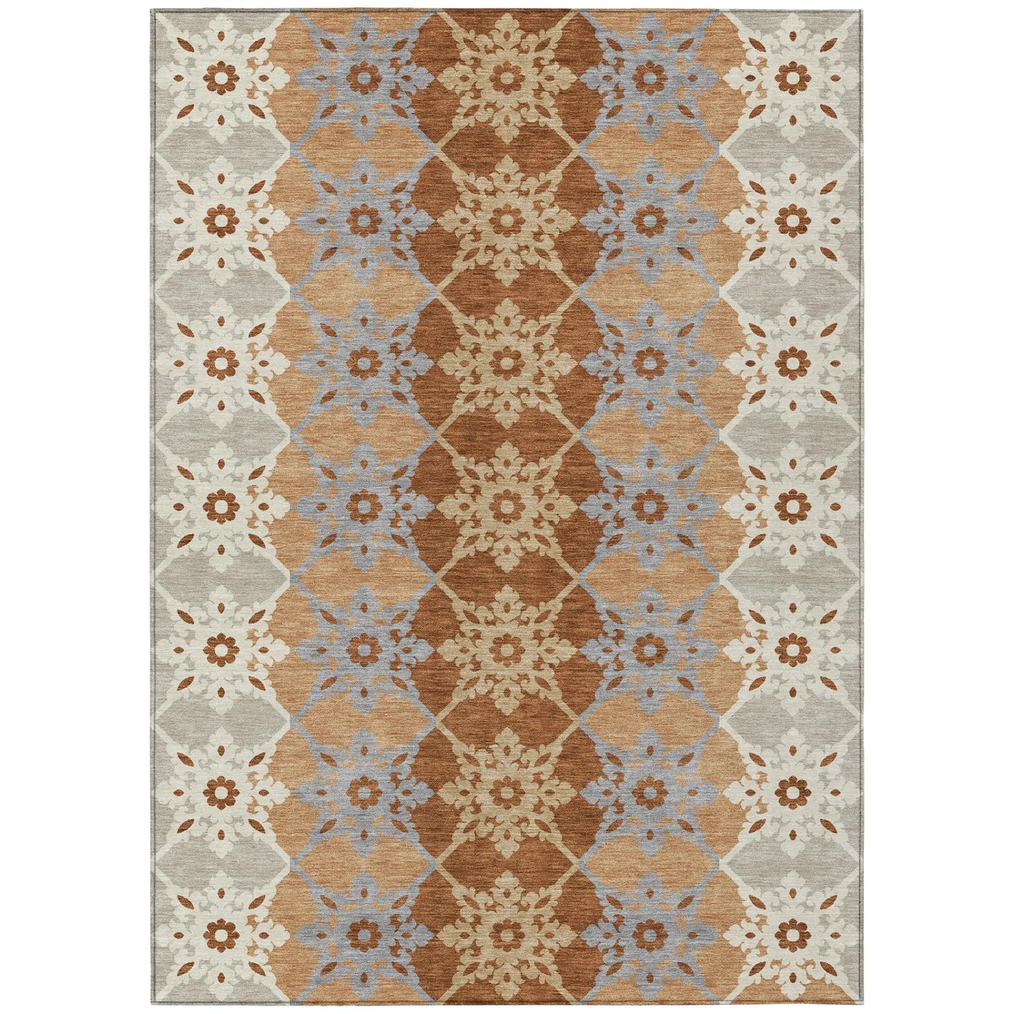 3' X 5' Copper And Orange Floral Medallion Washable Indoor Outdoor Area Rug Homeroots Outdoor
