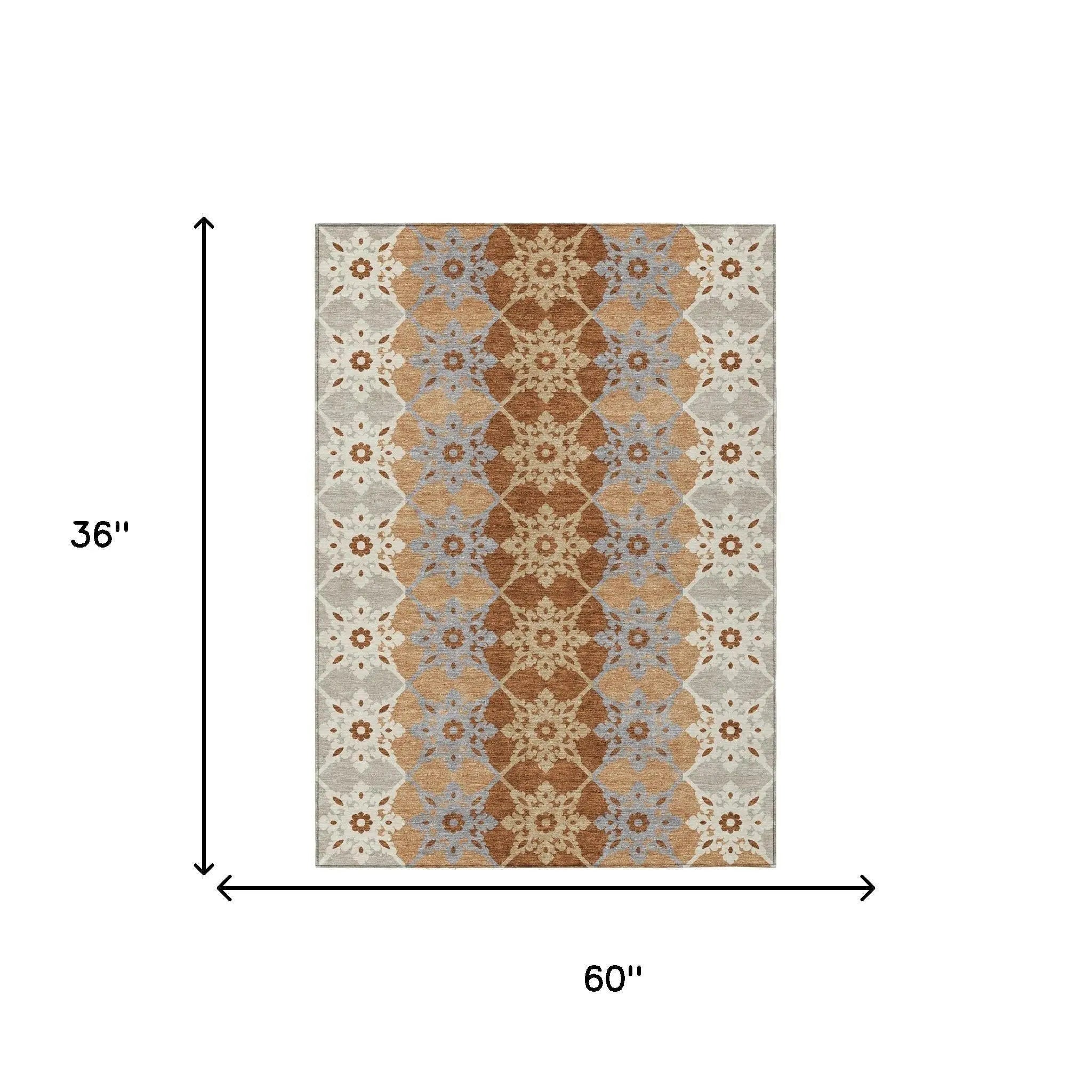 3' X 5' Copper And Orange Floral Medallion Washable Indoor Outdoor Area Rug Homeroots Outdoor