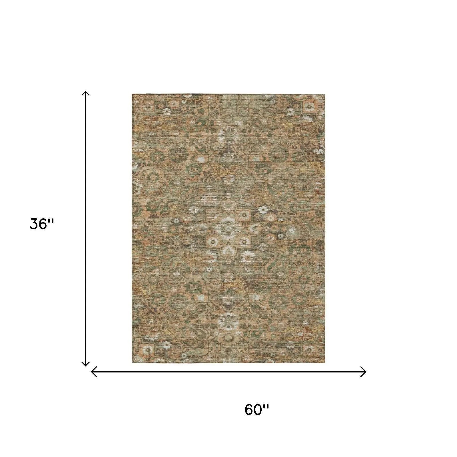 3' X 5' Copper And Orange Floral Medallion Washable Indoor Outdoor Area Rug Homeroots Outdoor