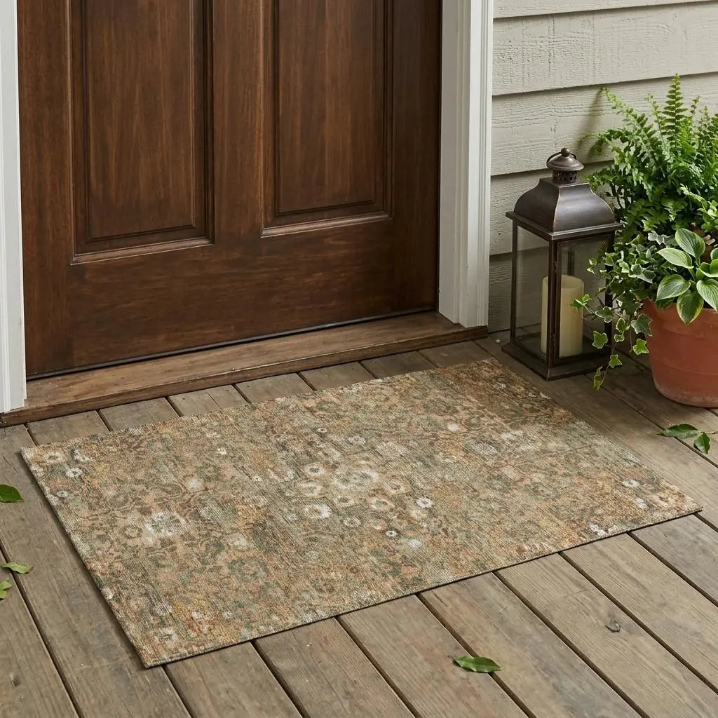 3' X 5' Copper And Orange Floral Medallion Washable Indoor Outdoor Area Rug Homeroots Outdoor