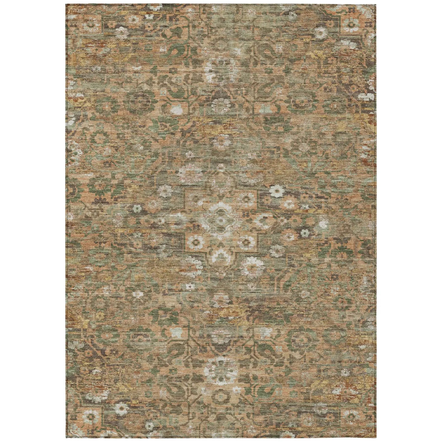 3' X 5' Copper And Orange Floral Medallion Washable Indoor Outdoor Area Rug Homeroots Outdoor