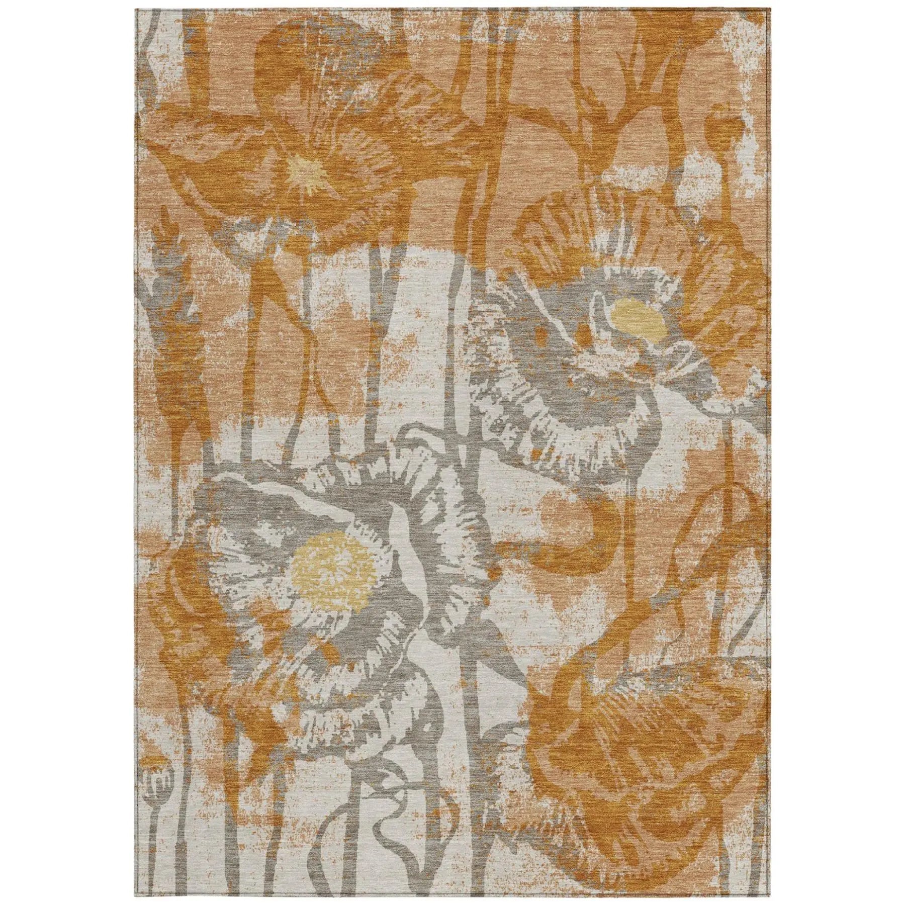 3' X 5' Copper And Orange Floral Washable Indoor Outdoor Area Rug Homeroots Outdoor