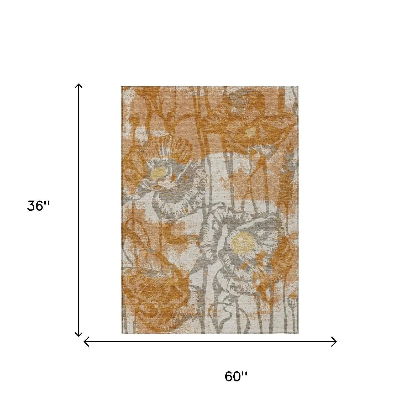 3' X 5' Copper And Orange Floral Washable Indoor Outdoor Area Rug Homeroots Outdoor