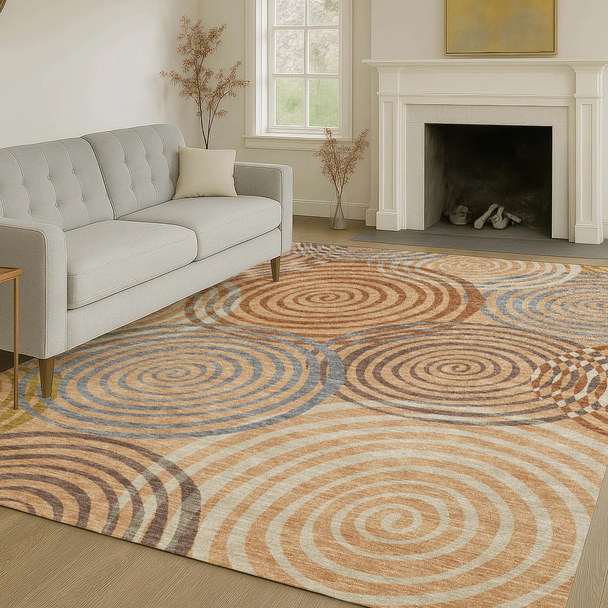 3' X 5' Copper And Orange Geometric Washable Indoor Outdoor Area Rug Homeroots Outdoor