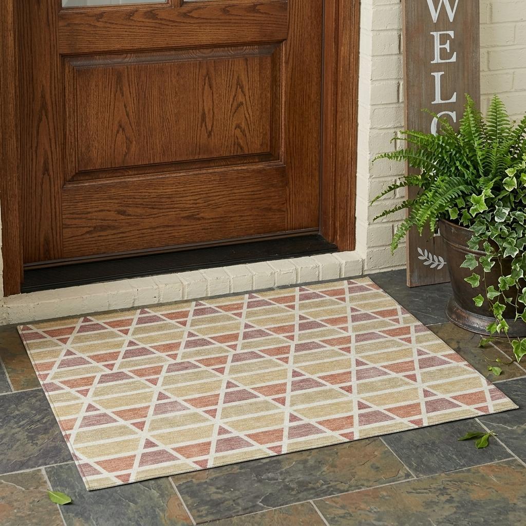 3' X 5' Copper And Orange Geometric Washable Indoor Outdoor Area Rug Homeroots Outdoor