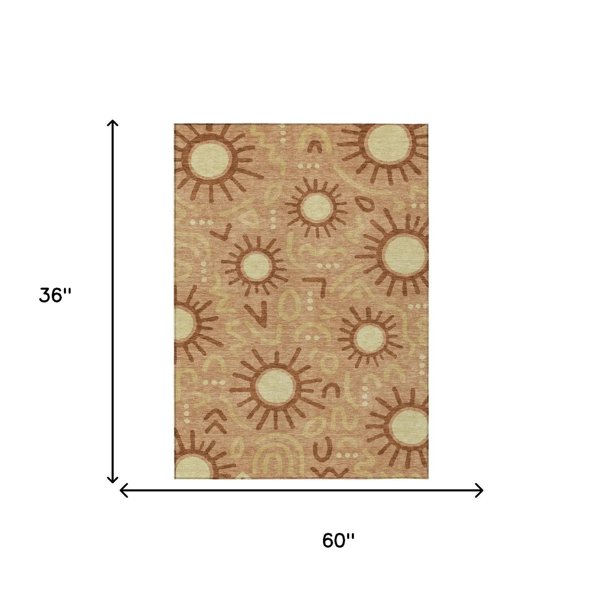 3' X 5' Copper And Orange Geometric Washable Indoor Outdoor Area Rug Homeroots Outdoor