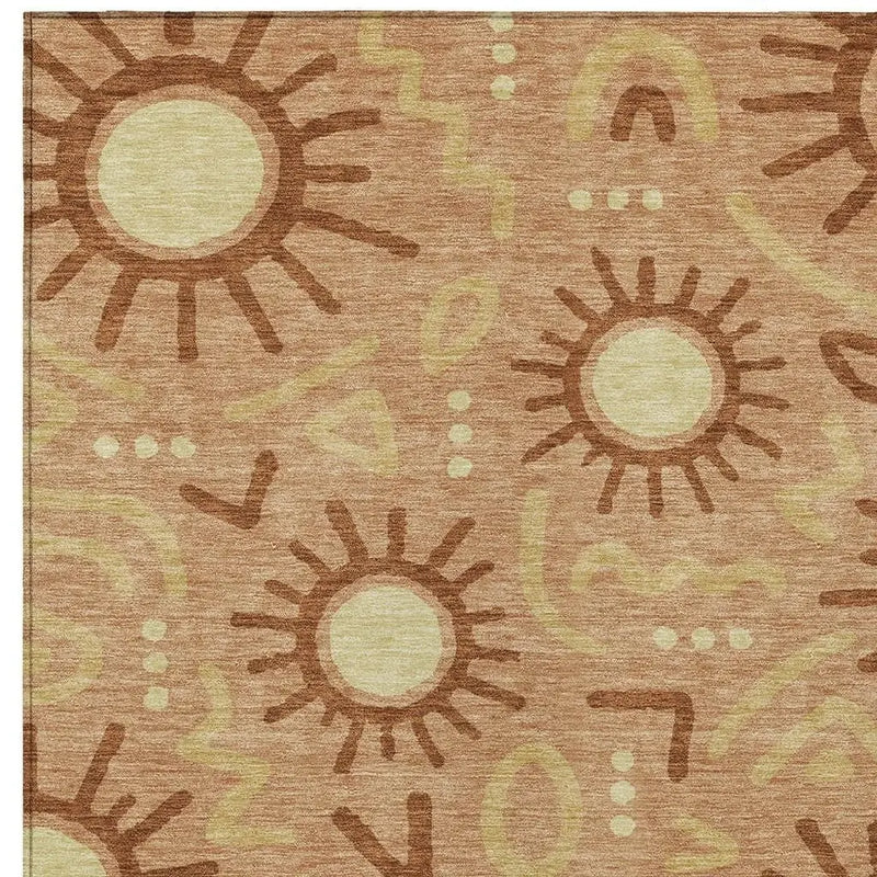 3' X 5' Copper And Orange Geometric Washable Indoor Outdoor Area Rug Homeroots Outdoor