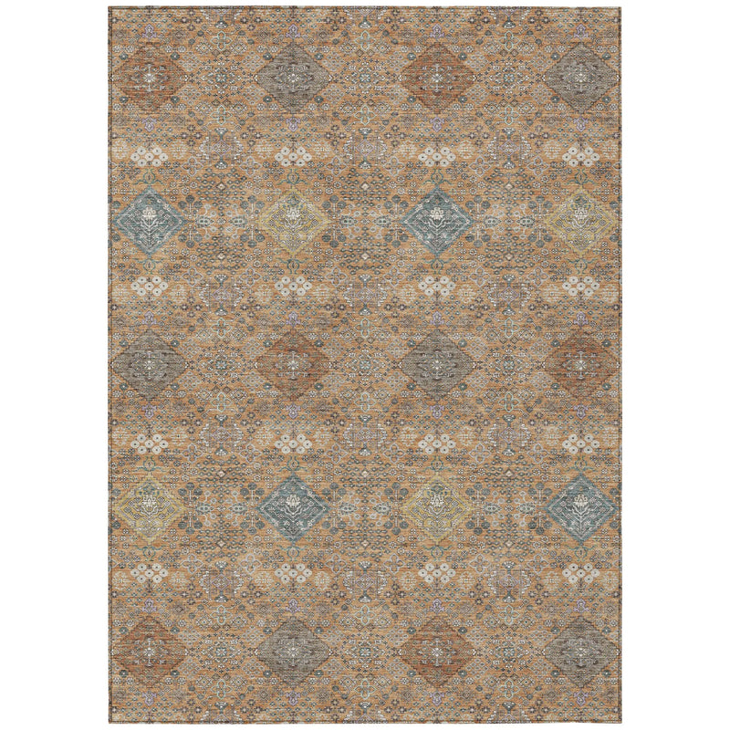 3' X 5' Copper And Orange Oriental Washable Indoor Outdoor Area Rug Homeroots Outdoor
