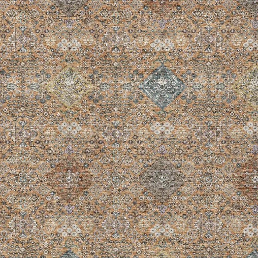 3' X 5' Copper And Orange Oriental Washable Indoor Outdoor Area Rug Homeroots Outdoor