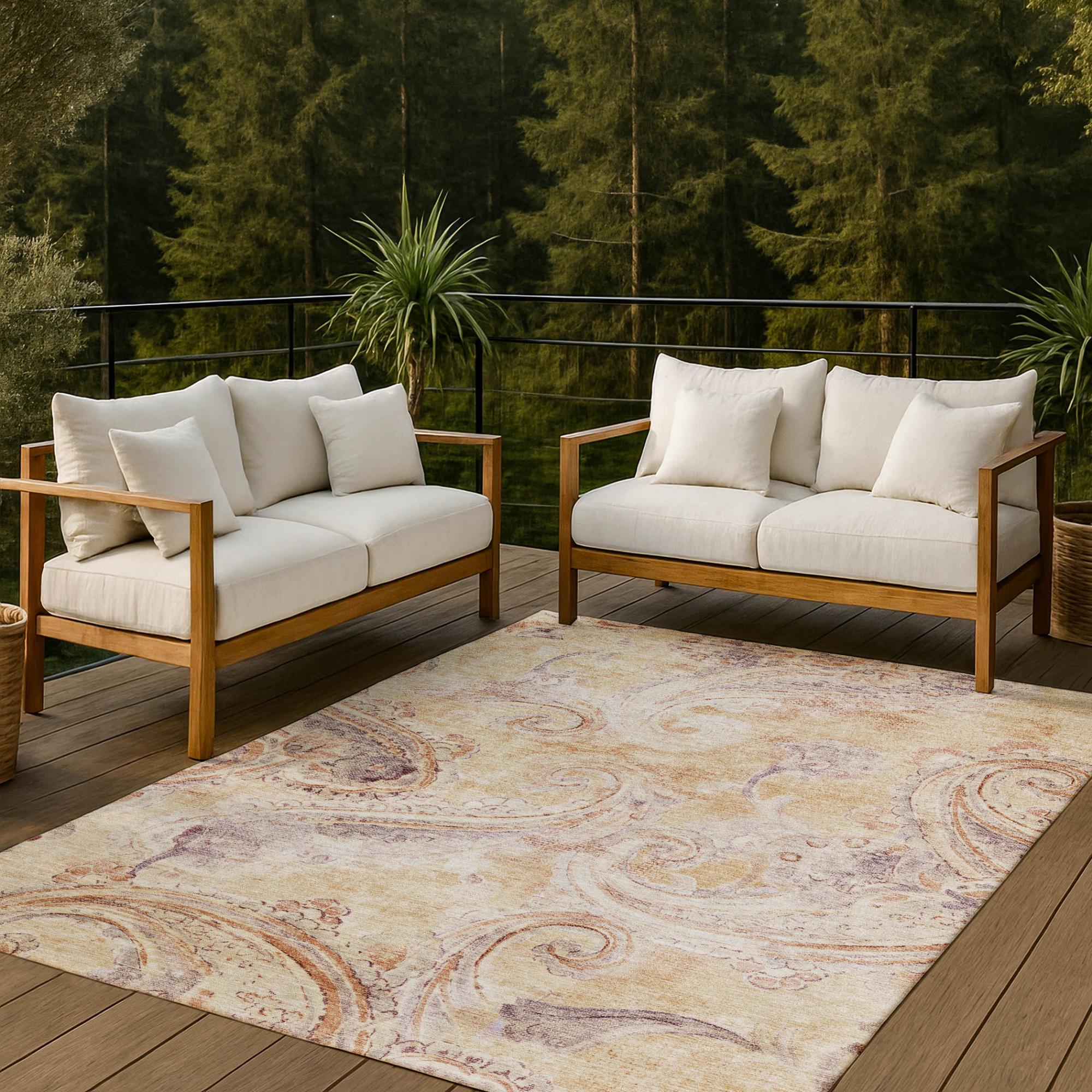 3' X 5' Copper And Orange Paisley Washable Indoor Outdoor Area Rug Homeroots Outdoor