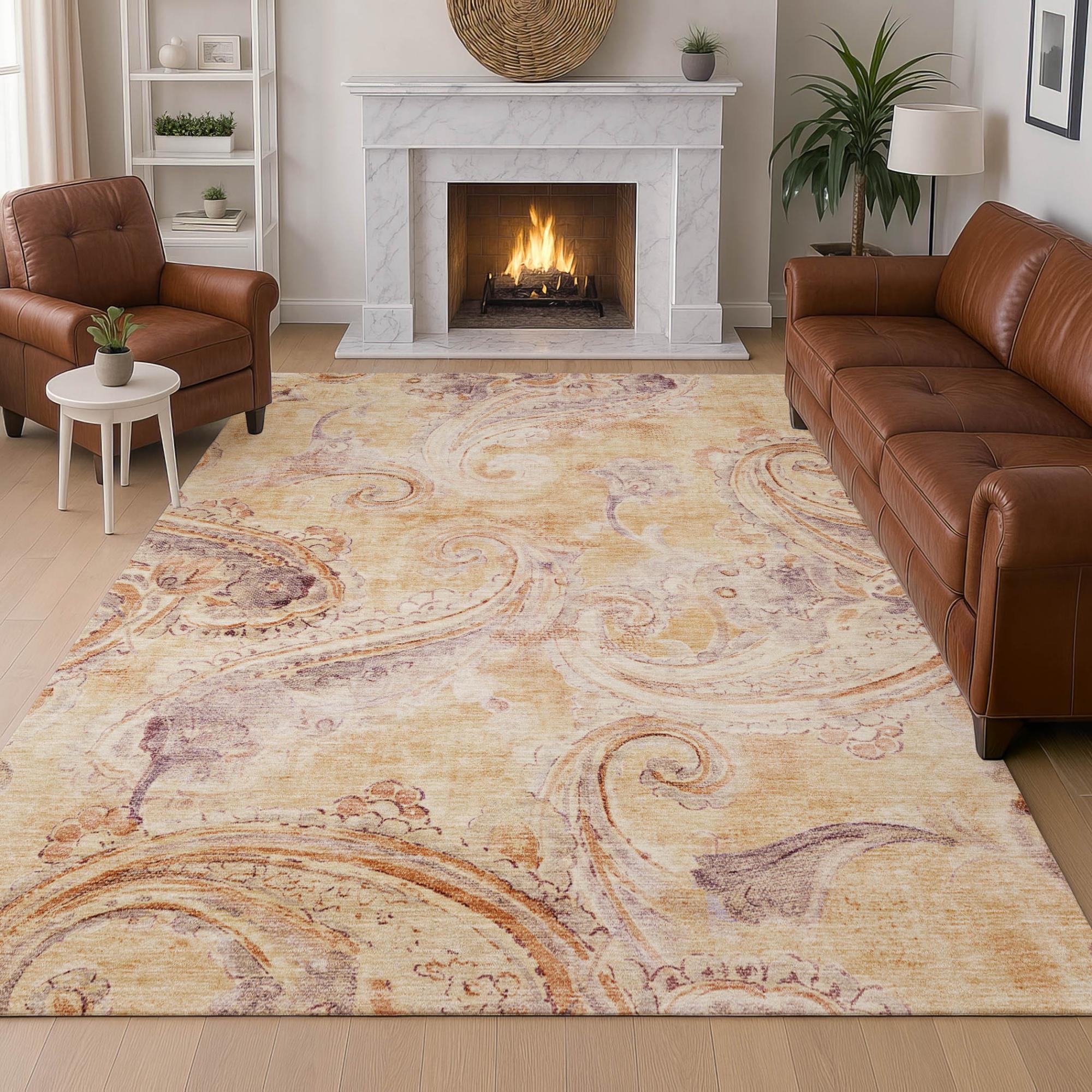 3' X 5' Copper And Orange Paisley Washable Indoor Outdoor Area Rug Homeroots Outdoor