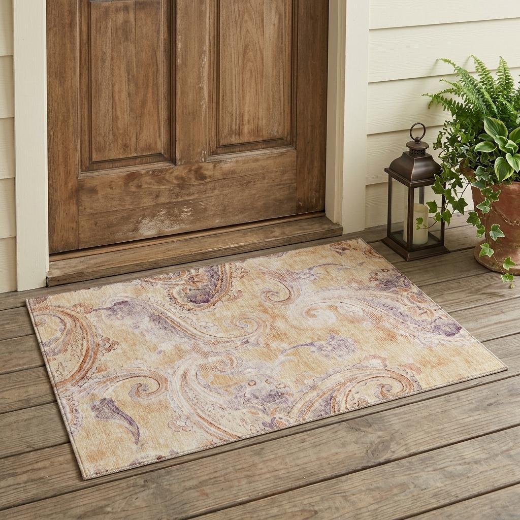 3' X 5' Copper And Orange Paisley Washable Indoor Outdoor Area Rug Homeroots Outdoor