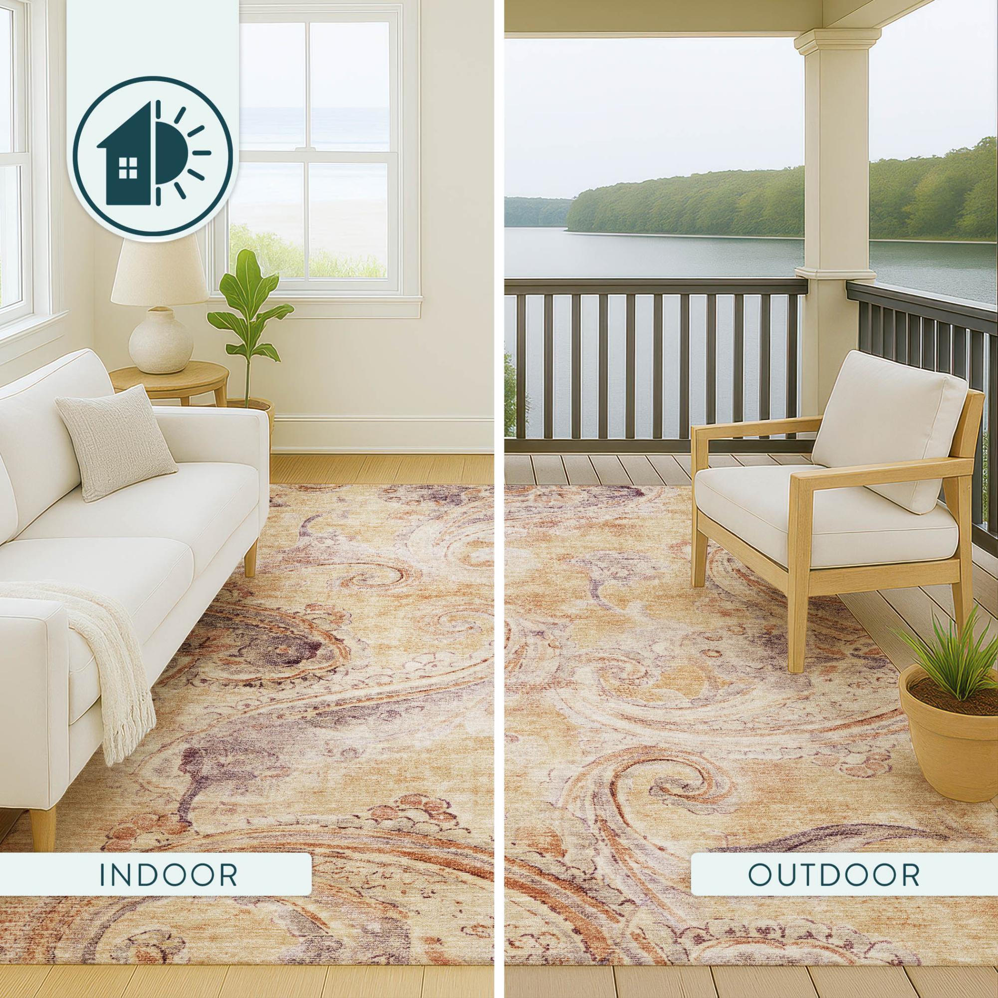 3' X 5' Copper And Orange Paisley Washable Indoor Outdoor Area Rug Homeroots Outdoor