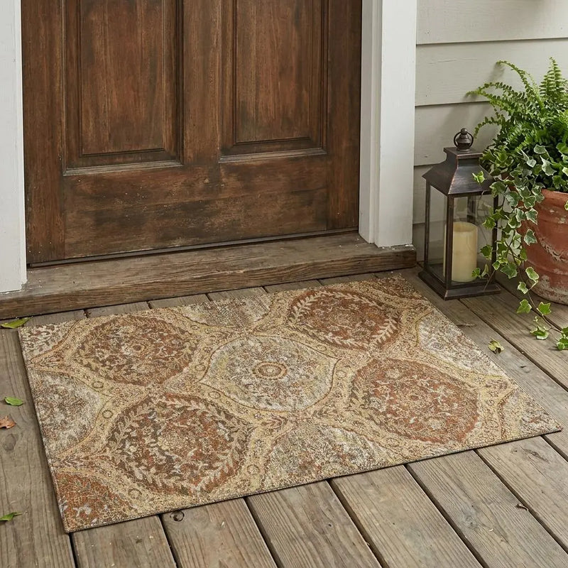 3' X 5' Copper And Pink Ogee Washable Indoor Outdoor Area Rug Homeroots Outdoor
