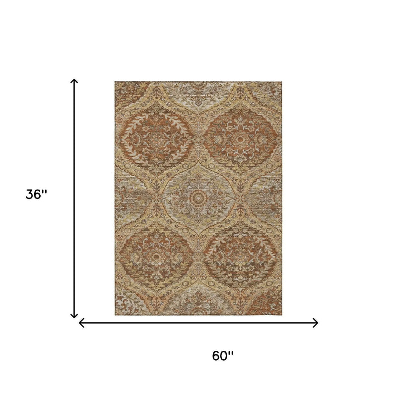 3' X 5' Copper And Pink Ogee Washable Indoor Outdoor Area Rug Homeroots Outdoor