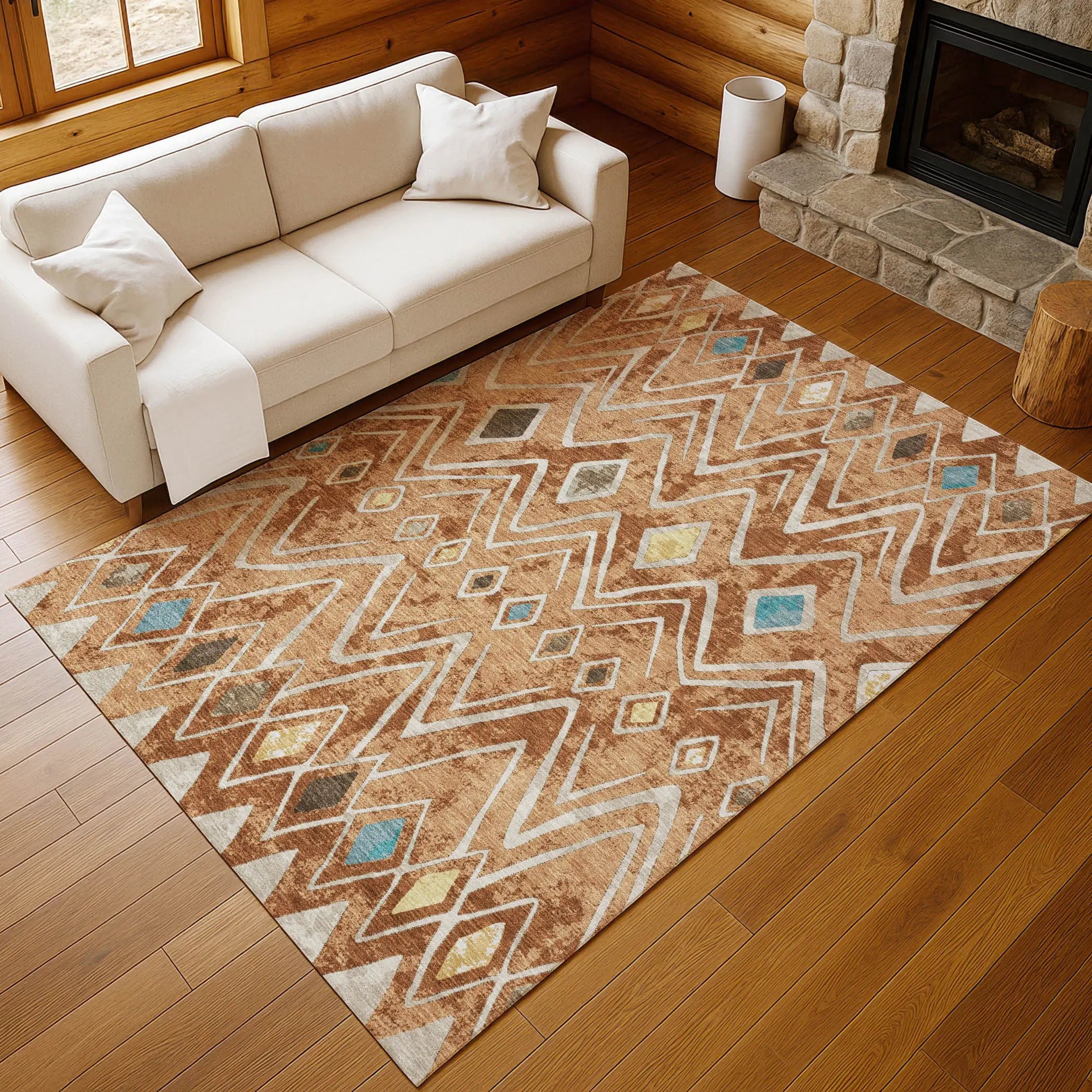 3' X 5' Copper And Taupe Geometric Washable Indoor Outdoor Area Rug Homeroots Outdoor