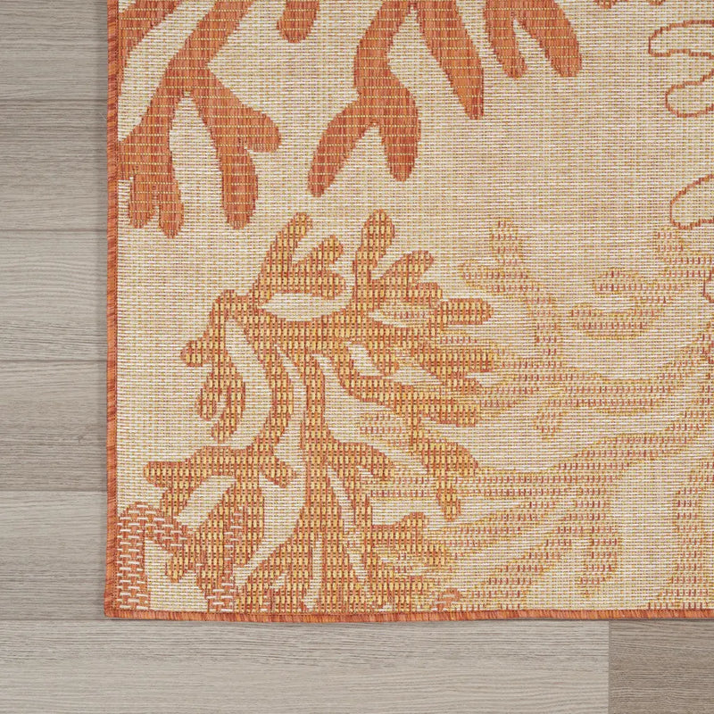 3' X 5' Coral And Beige Nautical Indoor Outdoor Area Rug Homeroots Outdoor