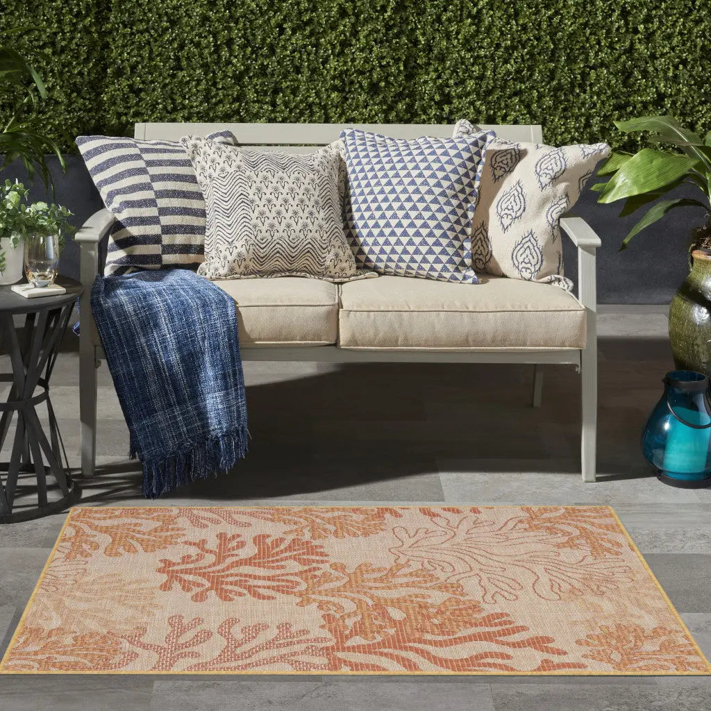3' X 5' Coral And Beige Nautical Indoor Outdoor Area Rug Homeroots Outdoor