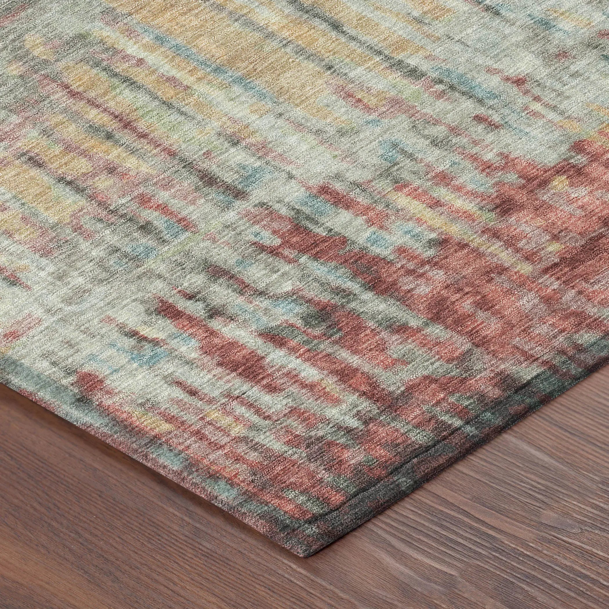 3' X 5' Coral And Sage Abstract Washable Indoor Outdoor Area Rug Homeroots Outdoor