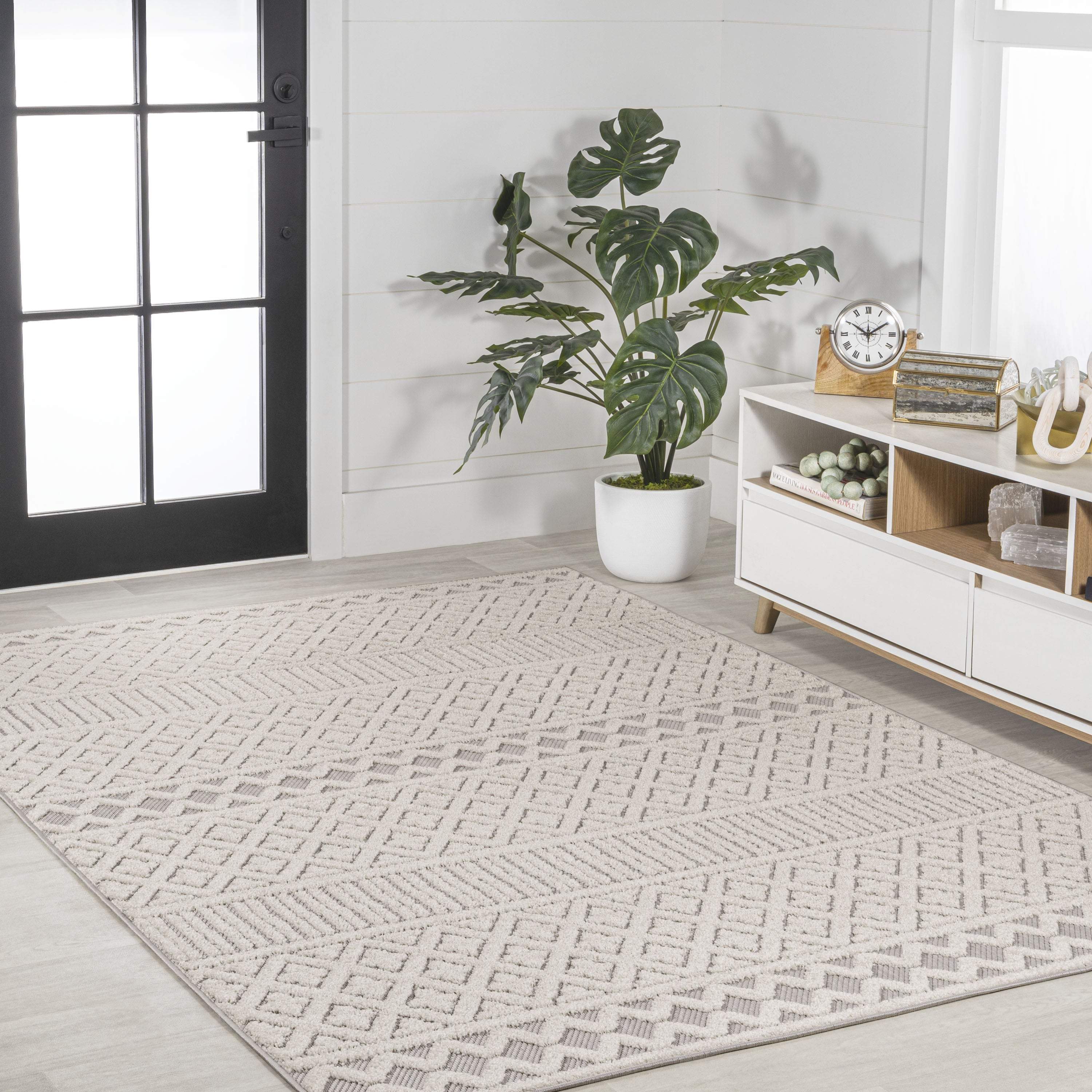 3' X 5' Cream And Gray Trellis Indoor Outdoor Area Rug - GreatEagleInc