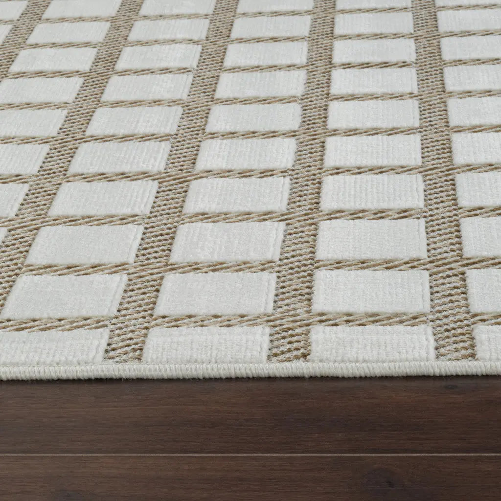 3' X 5' Cream and Beige Geometric Distressed Indoor Outdoor Area Rug Homeroots Outdoor