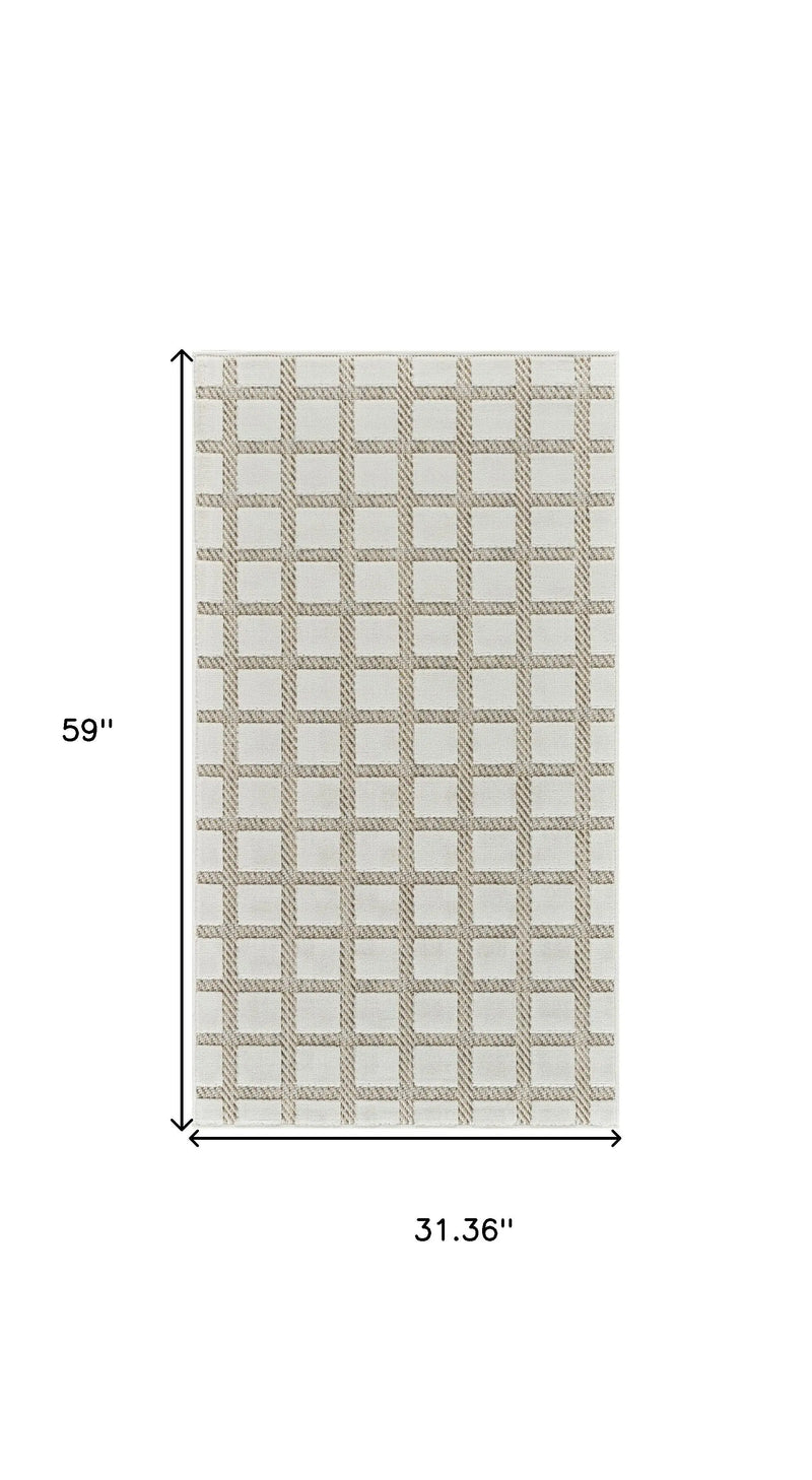 3' X 5' Cream and Beige Geometric Distressed Indoor Outdoor Area Rug Homeroots Outdoor