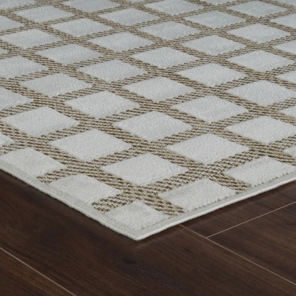 3' X 5' Cream and Beige Geometric Distressed Indoor Outdoor Area Rug Homeroots Outdoor