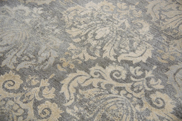 3' X 5' Dark Gray And Tan New Zealand Lambs Wool Damask Hand Carved Handmade Area Rug Homeroots Home Decor