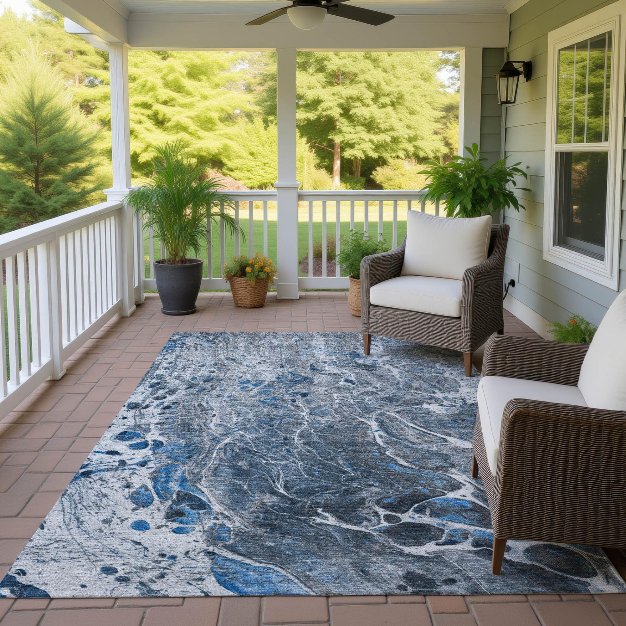 3' X 5' Denim Blue And Blue Abstract Washable Indoor Outdoor Area Rug Homeroots Outdoor