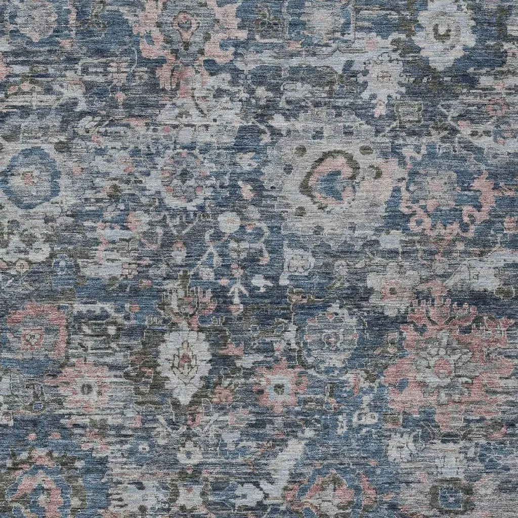 3' X 5' Denim Blue And Blue Floral Washable Indoor Outdoor Area Rug Homeroots Outdoor
