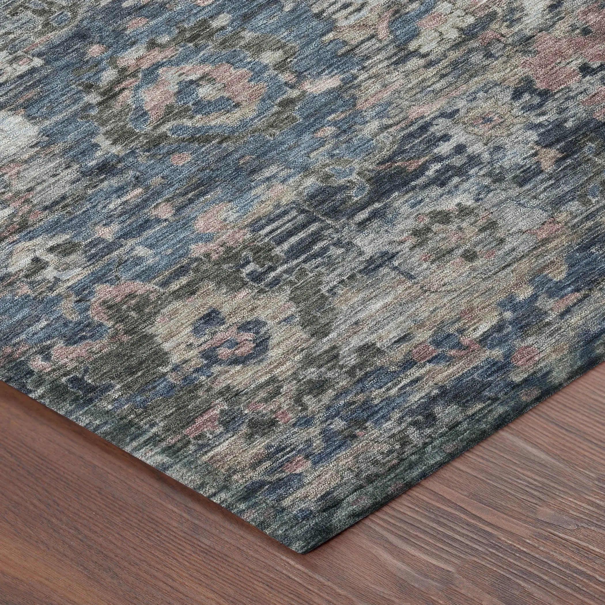 3' X 5' Denim Blue And Blue Floral Washable Indoor Outdoor Area Rug Homeroots Outdoor