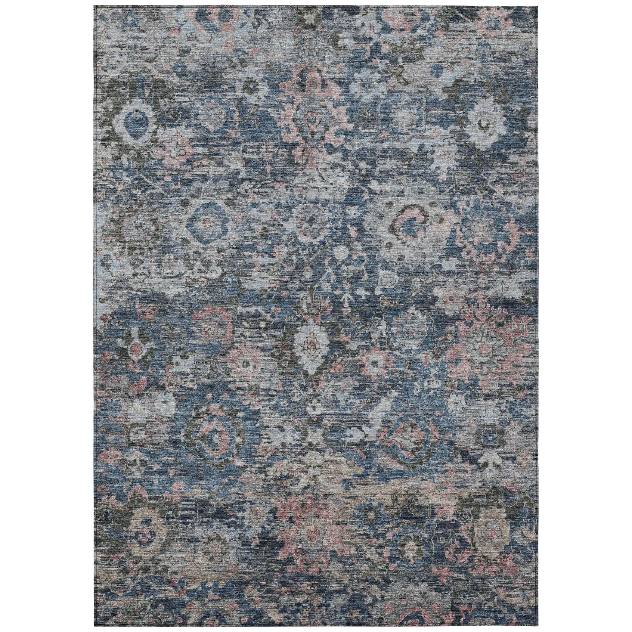 3' X 5' Denim Blue And Blue Floral Washable Indoor Outdoor Area Rug Homeroots Outdoor