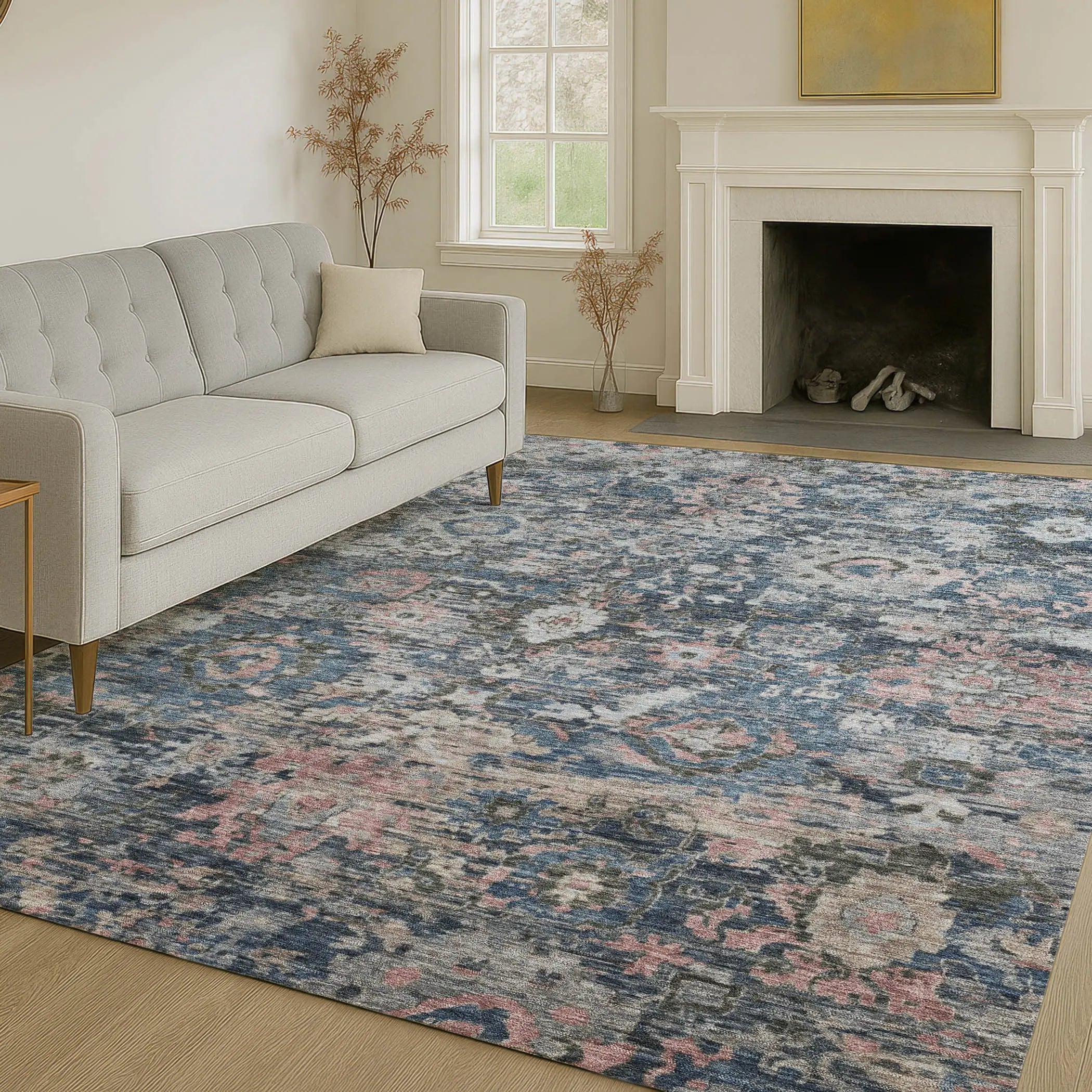 3' X 5' Denim Blue And Blue Floral Washable Indoor Outdoor Area Rug Homeroots Outdoor