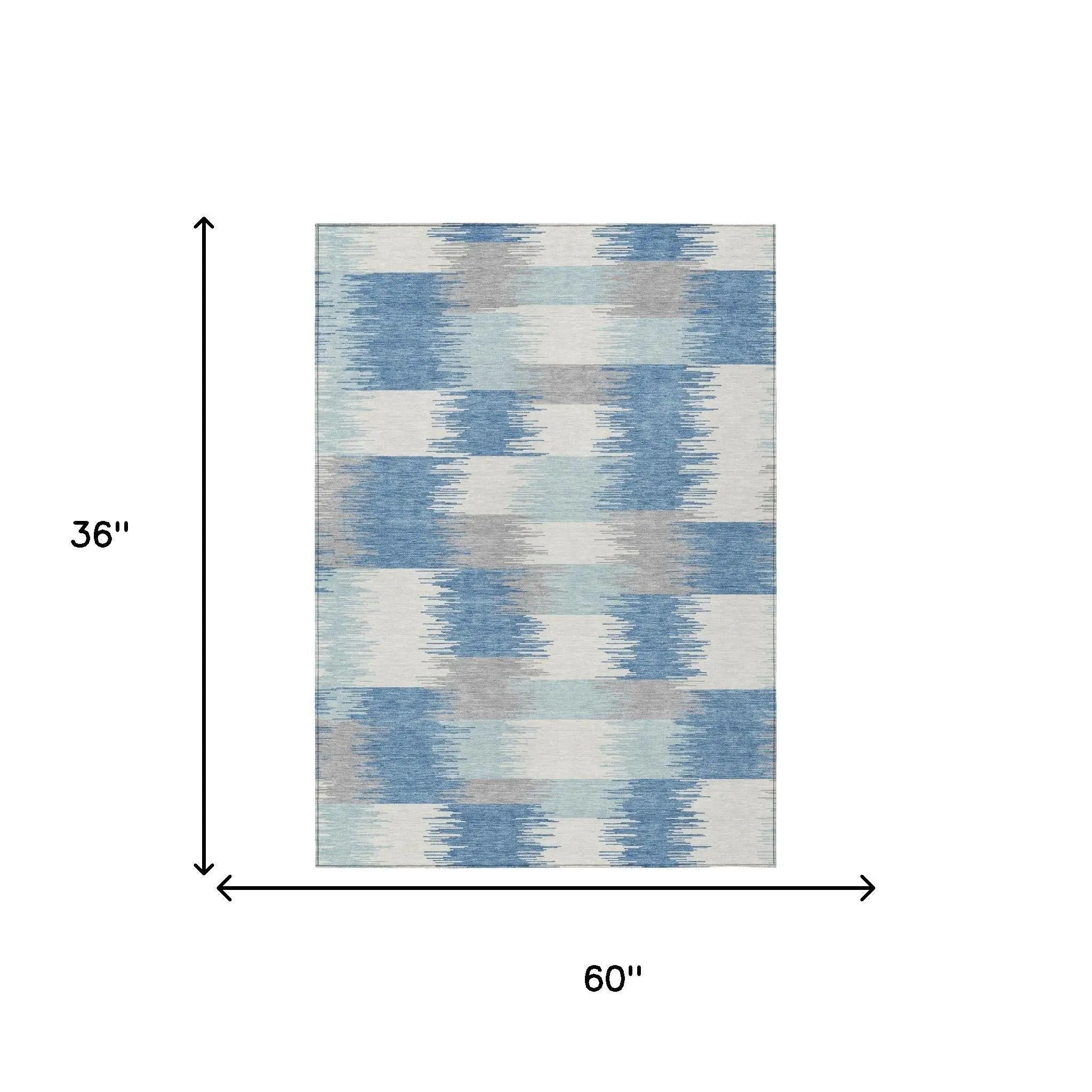 3' X 5' Denim Blue And Blue Geometric Washable Indoor Outdoor Area Rug Homeroots Outdoor