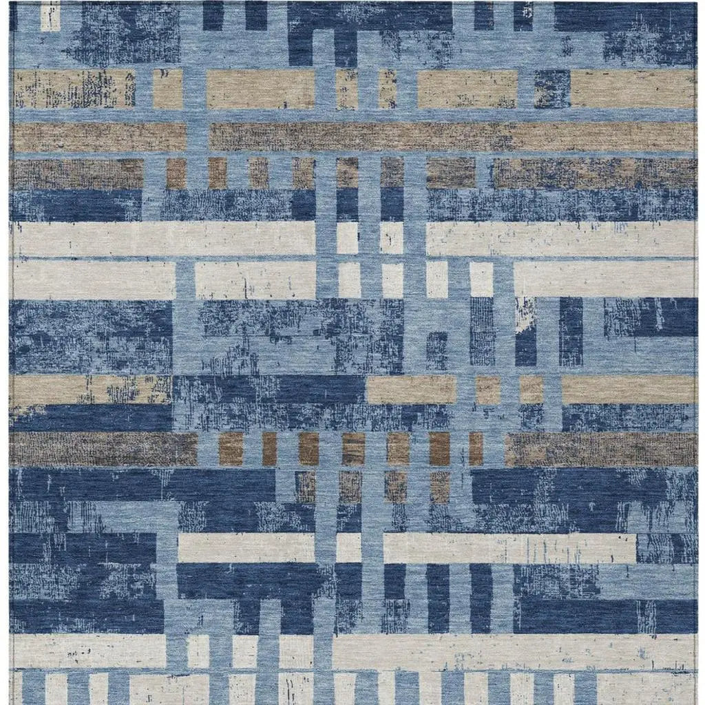 3' X 5' Denim Blue And Blue Striped Washable Indoor Outdoor Area Rug Homeroots Outdoor