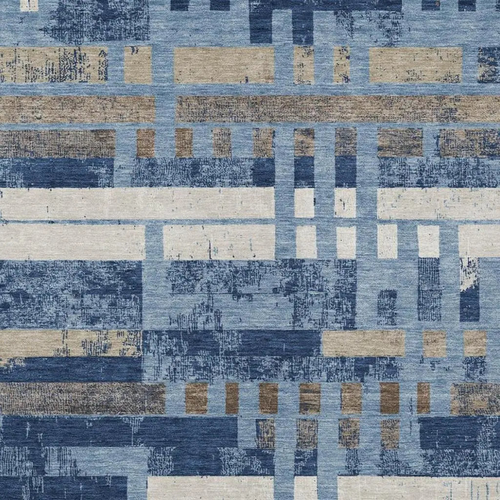 3' X 5' Denim Blue And Blue Striped Washable Indoor Outdoor Area Rug Homeroots Outdoor
