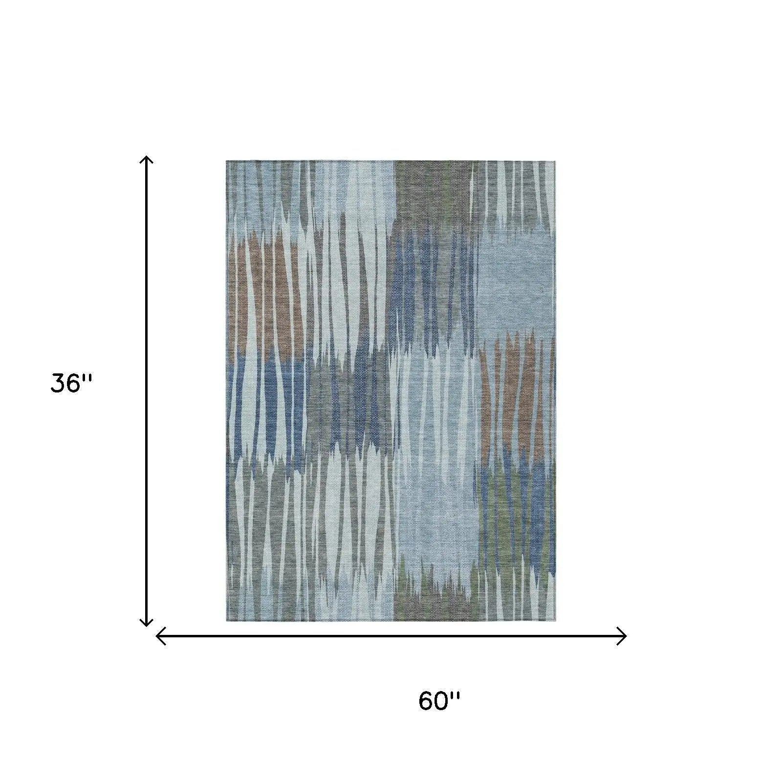 3' X 5' Denim Blue And Blue Striped Washable Indoor Outdoor Area Rug Homeroots Outdoor