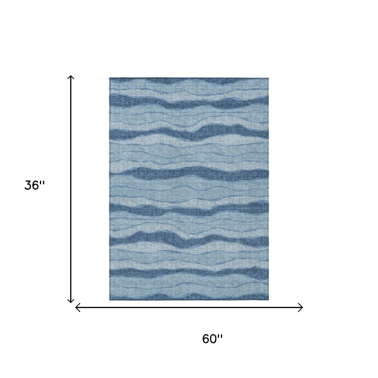 3' X 5' Denim Blue And Blue Striped Washable Indoor Outdoor Area Rug Homeroots Outdoor