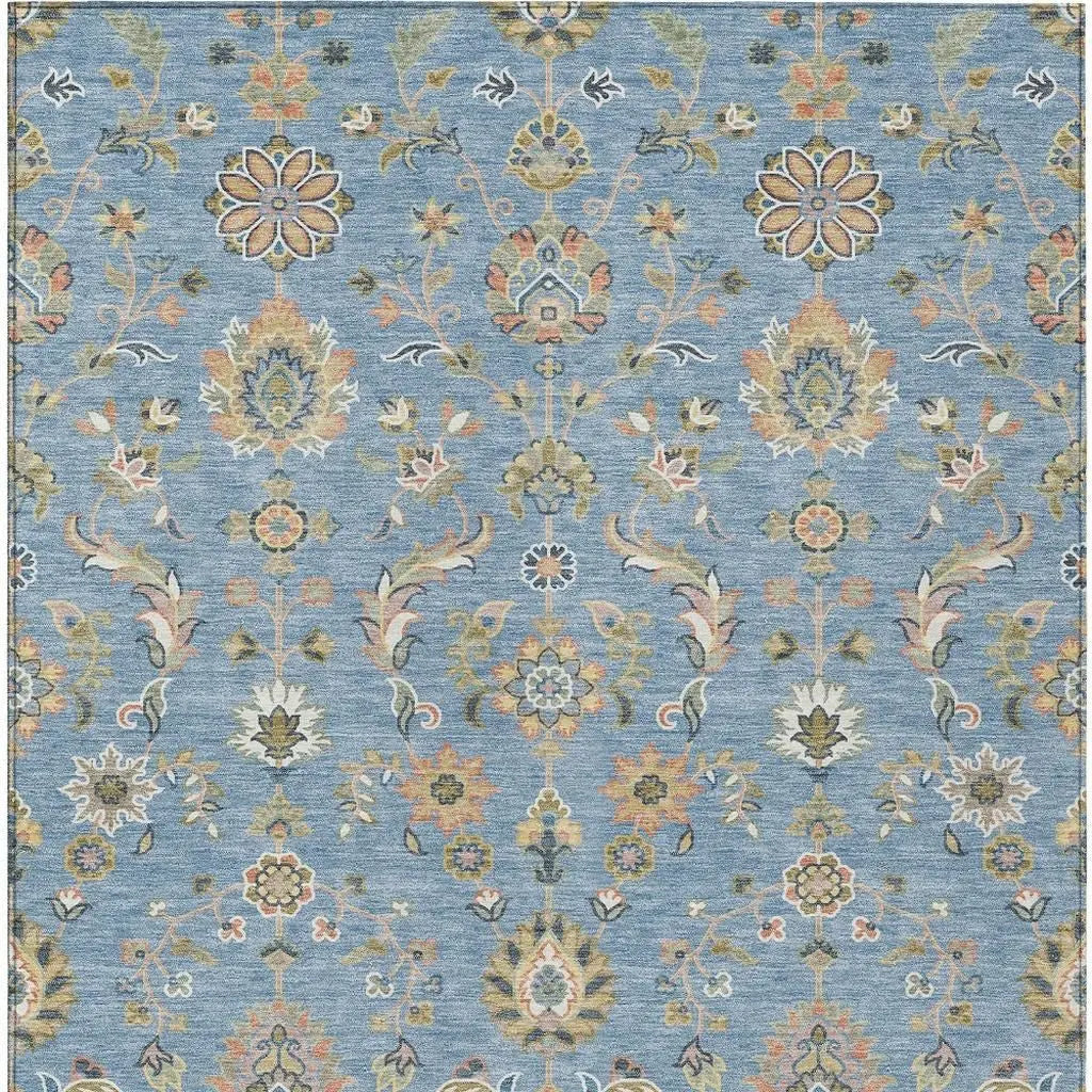 3' X 5' Denim Blue And Copper Abstract Washable Indoor Outdoor Area Rug Homeroots Outdoor