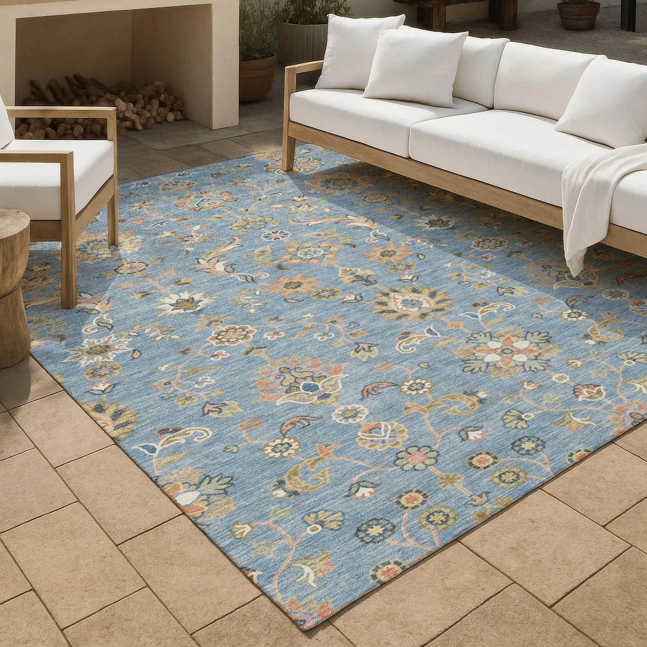 3' X 5' Denim Blue And Copper Abstract Washable Indoor Outdoor Area Rug Homeroots Outdoor