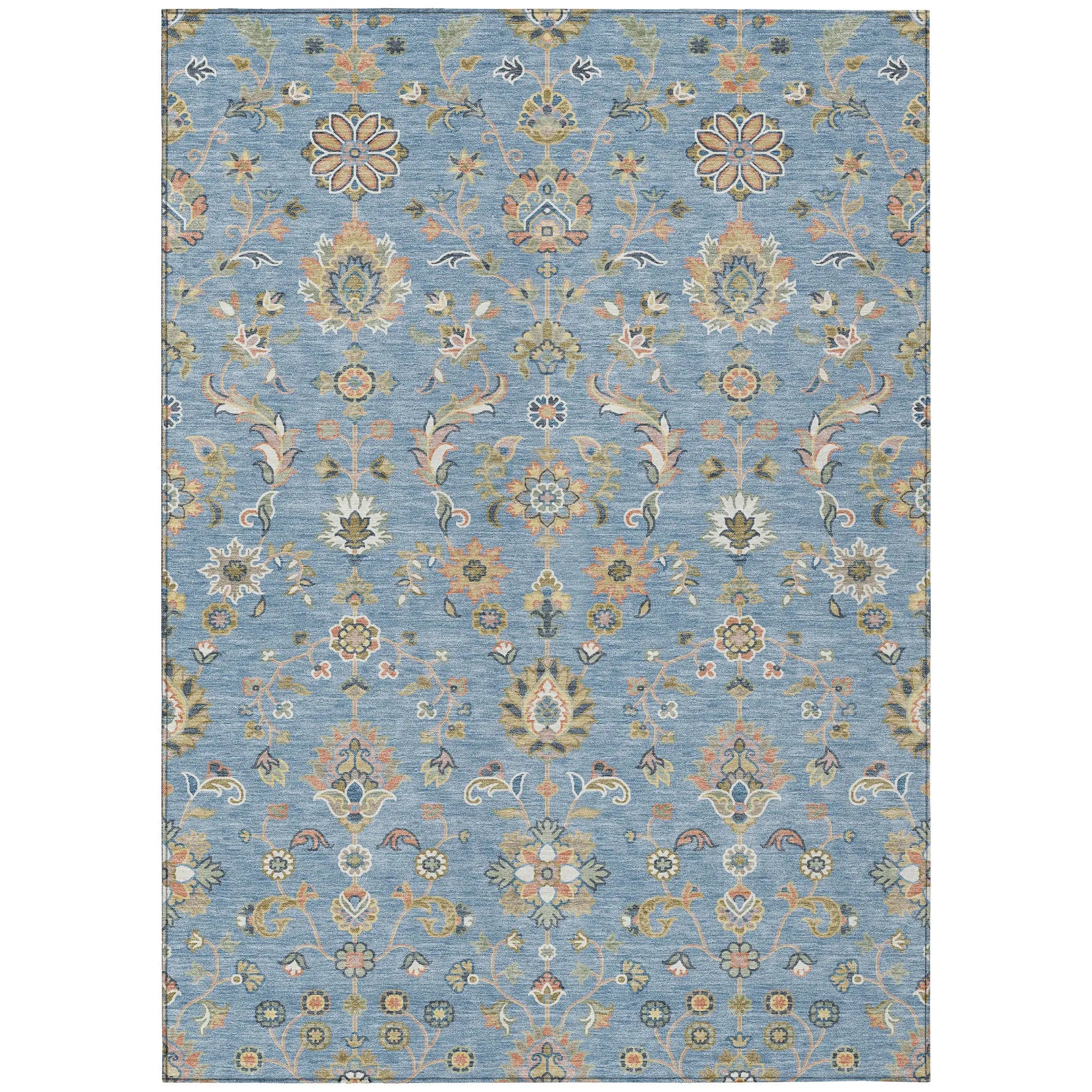 3' X 5' Denim Blue And Copper Abstract Washable Indoor Outdoor Area Rug Homeroots Outdoor
