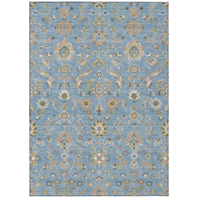 3' X 5' Denim Blue And Copper Abstract Washable Indoor Outdoor Area Rug Homeroots Outdoor