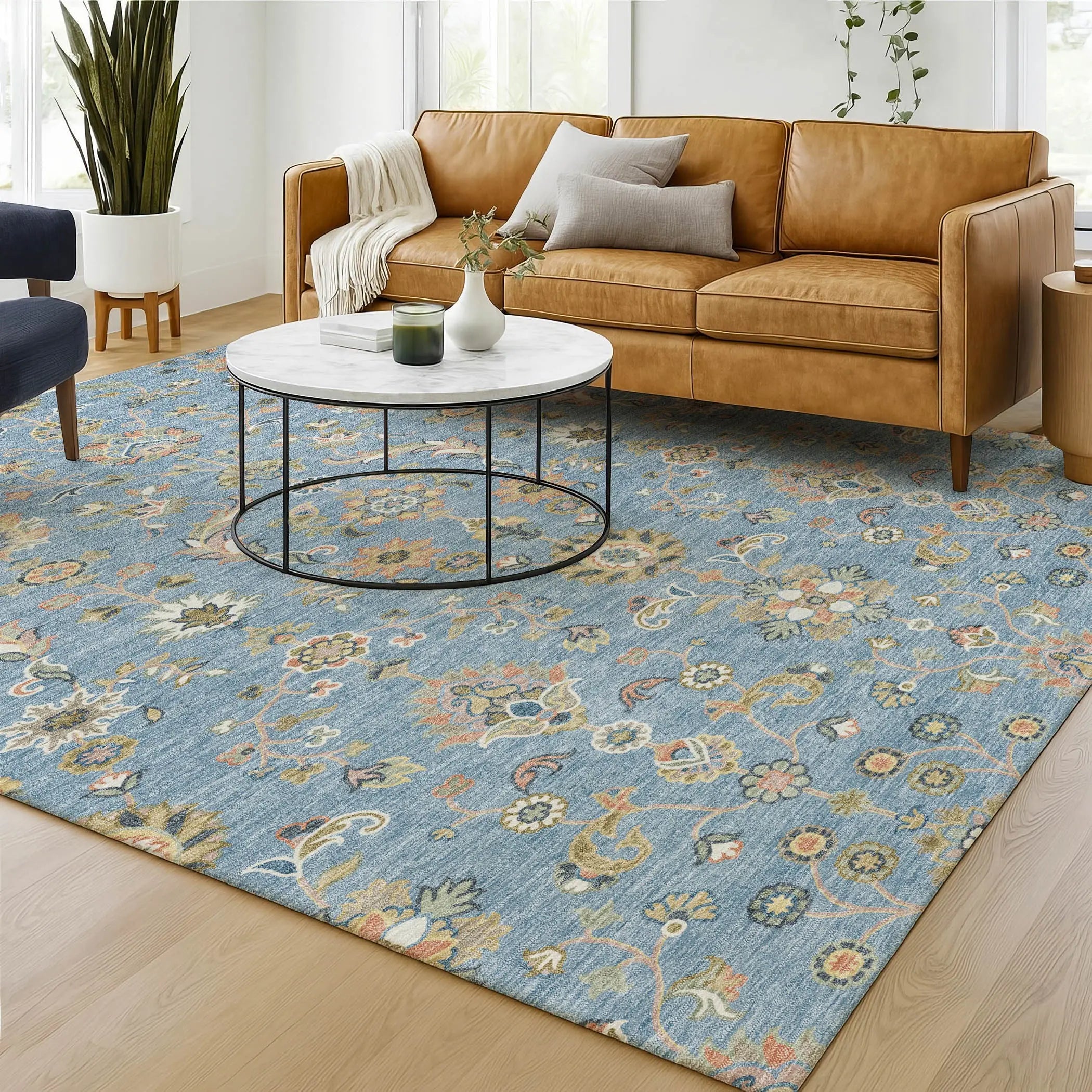 3' X 5' Denim Blue And Copper Abstract Washable Indoor Outdoor Area Rug Homeroots Outdoor