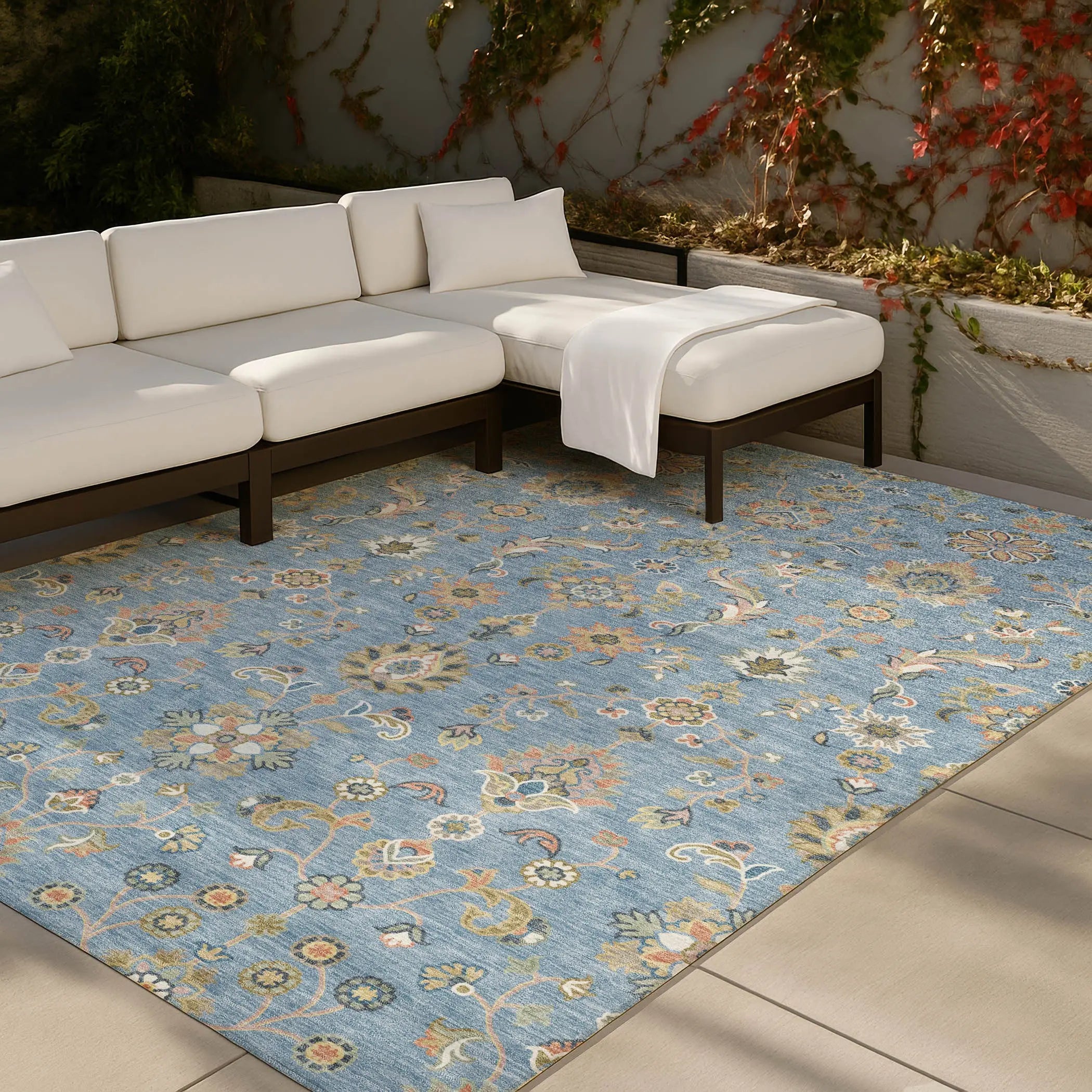 3' X 5' Denim Blue And Copper Abstract Washable Indoor Outdoor Area Rug Homeroots Outdoor