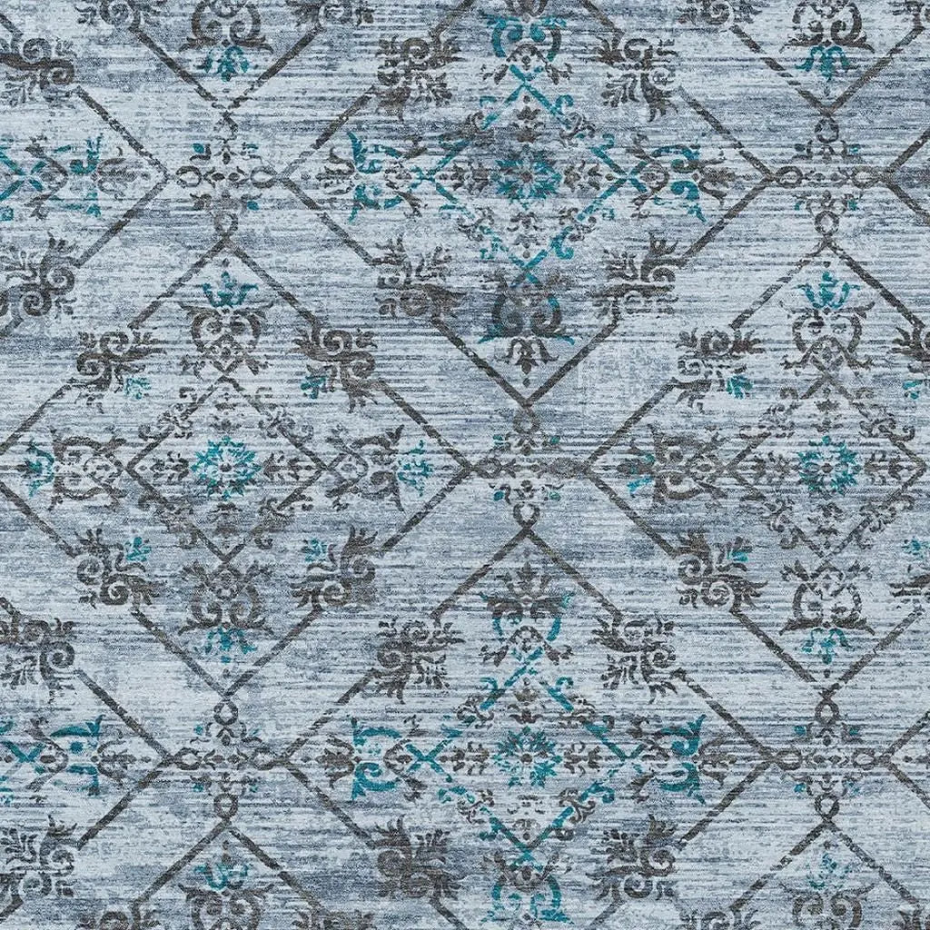 3' X 5' Denim Blue And Ivory Geometric Washable Indoor Outdoor Area Rug Homeroots Outdoor