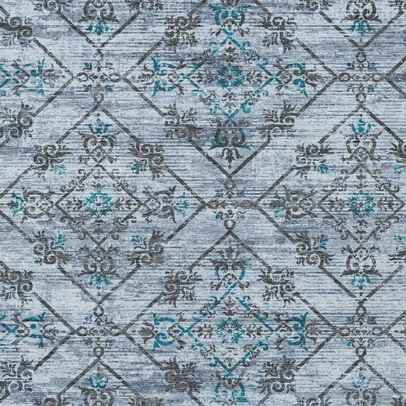 3' X 5' Denim Blue And Ivory Geometric Washable Indoor Outdoor Area Rug Homeroots Outdoor