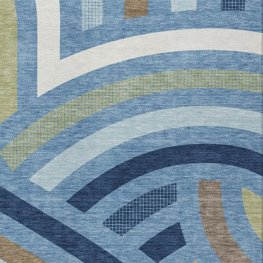 3' X 5' Denim Blue And Navy Blue Abstract Washable Indoor Outdoor Area Rug Homeroots Outdoor